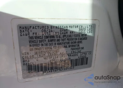 2016 Nissan Sentra S from USA, damaged, VIN 3N1AB7AP9GY334503